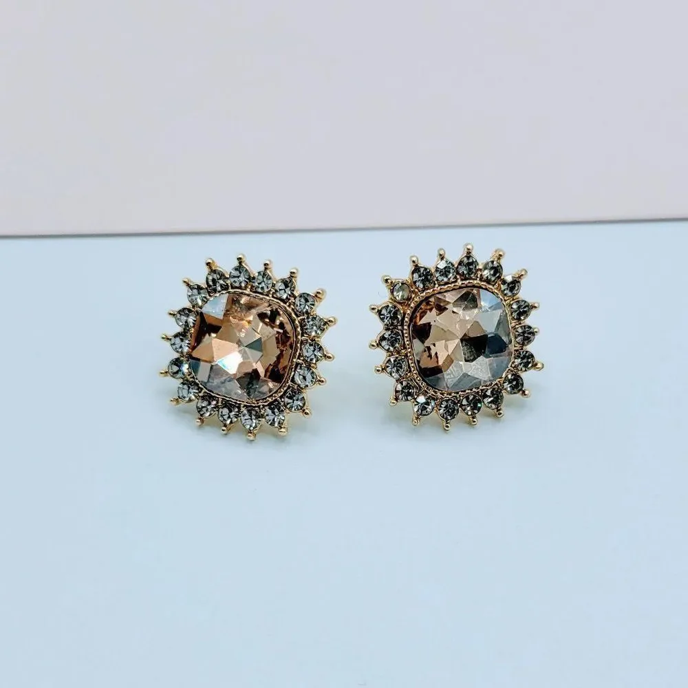 7/$35 Beige Crystal Large Stud Earrings - Picture 9 of 10